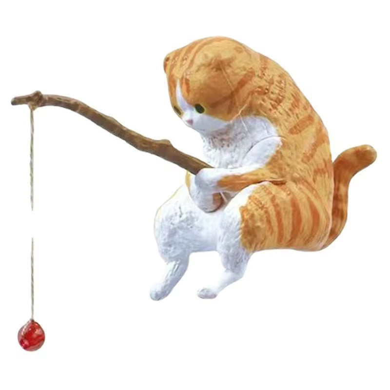 Fishing Cat Ornaments Aquarium Decoration Fish Landscaping Cartoon Cat Statue Mini Resin Figurine Home Decorations