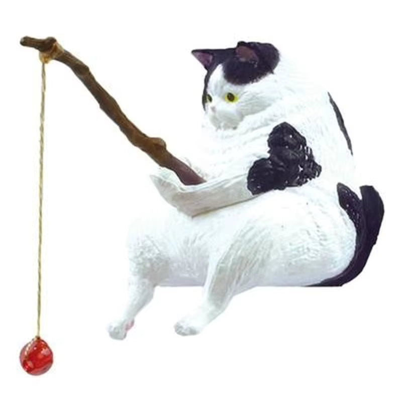Fishing Cat Ornaments Aquarium Decoration Fish Landscaping Cartoon Cat Statue Mini Resin Figurine Home Decorations