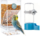 No Mess Bird Water Feeder Dispenser Automatic Hanging Bird Feeder for Cage, Parakeet Cage Accessories, Parrot Cockatiel Seed Food Container Drinker for Squirrel Finch Lovebirds Budgies Canary (Set)