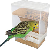 No Mess Bird Feeder for Cage, Automatic Acrylic Seed Container with Large Hook, Install-Free Parrot Feeder for Budgerigar, Canary, Cockatiel, Parakeet, Finch