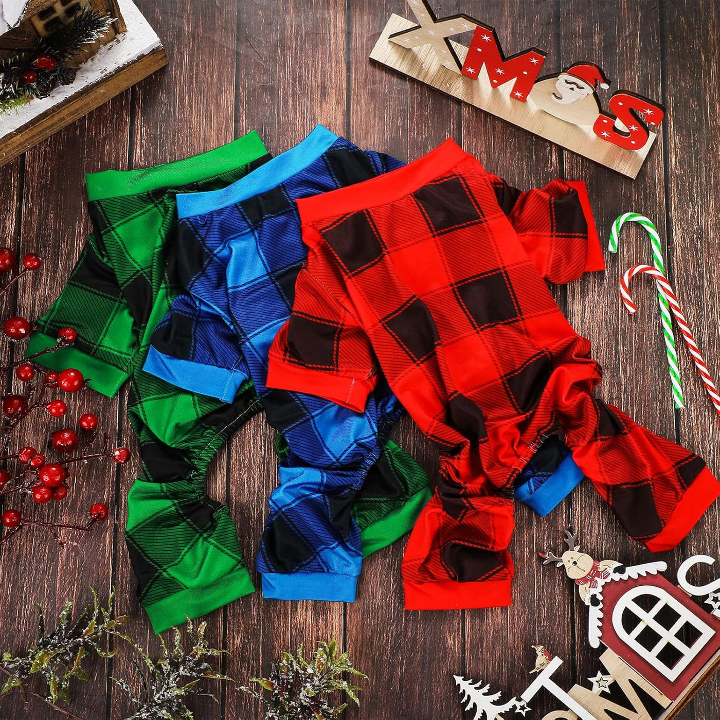 3 Pieces Christmas Dog Pajamas Red Buffalo Plaid Jumpsuit Puppy Pet Pajamas Buffalo Check Cute Apparel for Small Medium Dog Cat Chihuahua Puppy Christmas Costume(Xl (Fit 9.9-12.2Lbs))