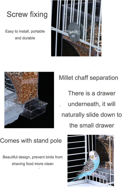 No Mess Bird Cage Feeder Automatic Acrylic Parrot Feeder Bird Cage Accessories for Parakeets Canary Cockatiel Finch (Transparent)