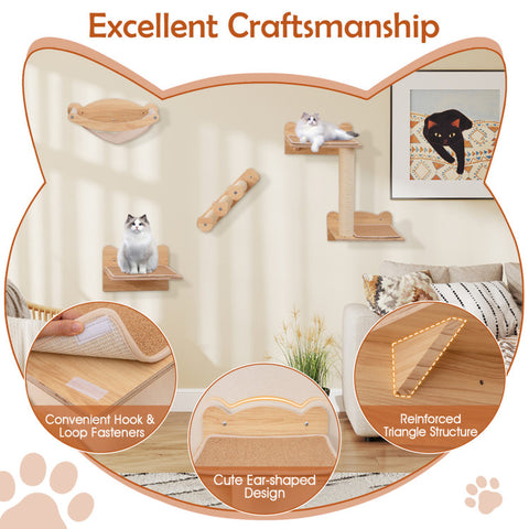 Cat Wall Furniture Set of 4 with Hammock 2-Step Cat Tree and Perch
