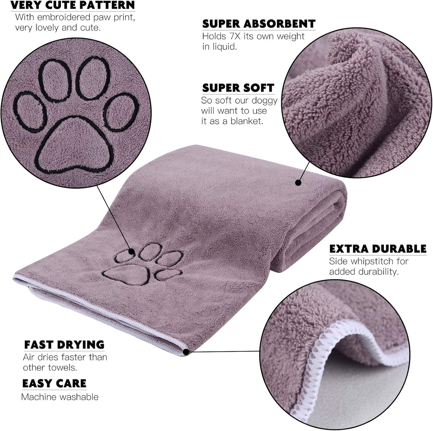 Dog Towel Super Absorbent Pet Bath Towel Microfiber Dog Drying Towel for Small, Medium, Large Dogs and Cats