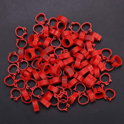 100Pcs Pigeons Leg Ring, 8Mm 001-100 Numbered Plastic Poultry Leg Bands Clip on Leg Rings for Bird Dove Finch Lovebird Quail(Red)