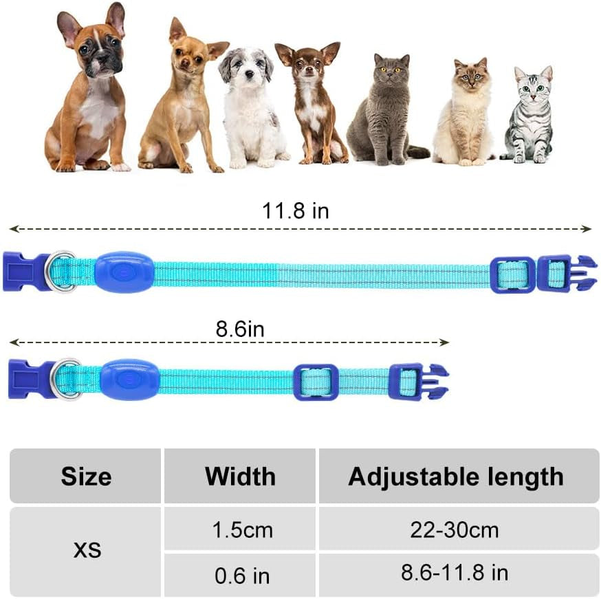 Light up Dog Collars Rechargeable Puppy Collar Lighted Cat Collar Glow in the Dark Dog Lights for Small Dogs & Cats (X-Small, Blue)