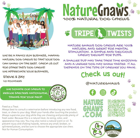 Tripe Twists for Dogs 4-5" (20 Count) - Crunchy Grain Free Reward Snack for Small, Medium & Large Breeds - Natural Beef Dog Chew Treats - Rawhide Free