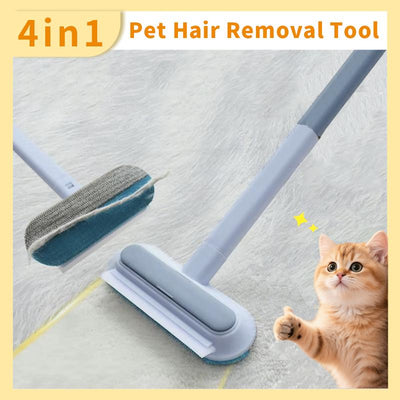 2Pcs Pet Hair Removal Brush, 4 In1 Cat and Dog Hair Removal for Couch with Extra Long Handle, 17-Inch, Cat Fur Removal Tool for Furniture, Carpet, Clothes, Bedding, Tile, Hardwood Floor