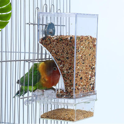 No Mess Bird Cage Feeder 2Pack Automatic Parrot Seed Feeders with Perch Acrylic Transparent Seed Food Container Cage Accessories for Small and Medium Lovebirds Parakeets