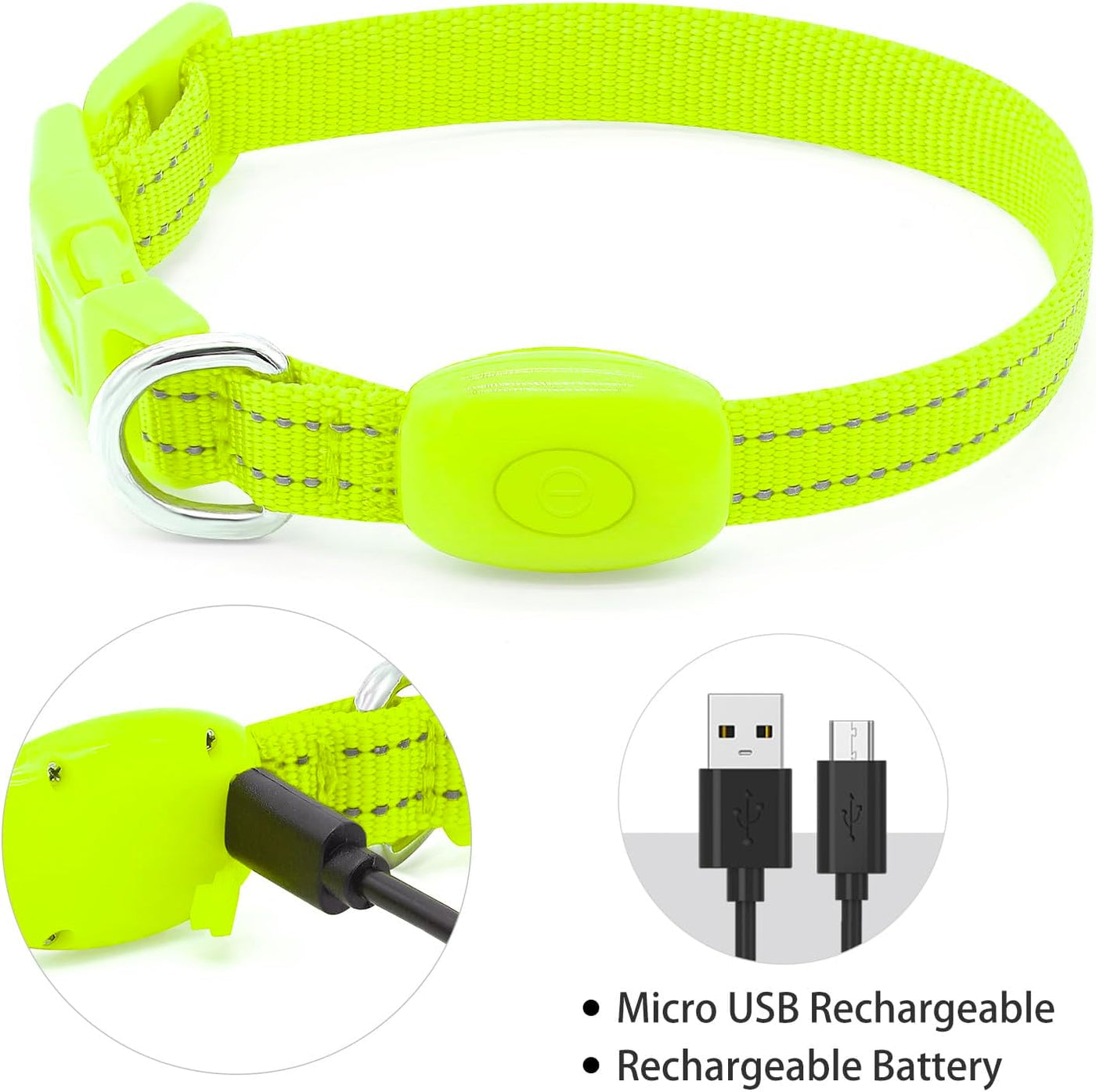 Light up Dog Collar for Small Dog, XS Adjustable Size Nylon Collar USB Rechargeable Bright Safety Pet Collar for Cats Dogs (Green)