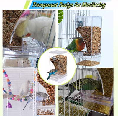 No Mess Bird Water Feeder Dispenser Automatic Hanging Bird Feeder for Cage, Parakeet Cage Accessories, Parrot Cockatiel Seed Food Container Drinker for Squirrel Finch Lovebirds Budgies Canary (Set)