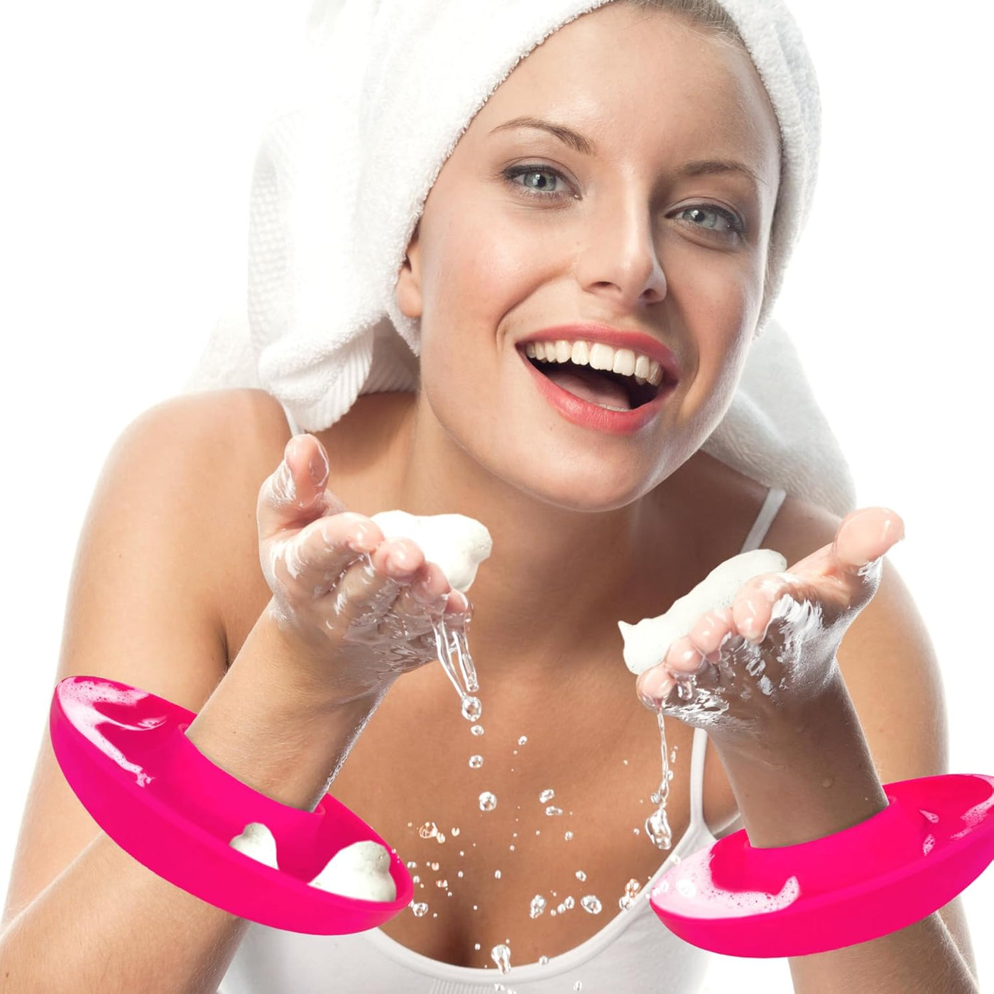 Patented Drip Catcher Cuffs - Stops Soap & Water from Running down Arms While Washing Face, Stay Dry and Clean - Face Wash Wristbands for Spa, Pink Set of 2