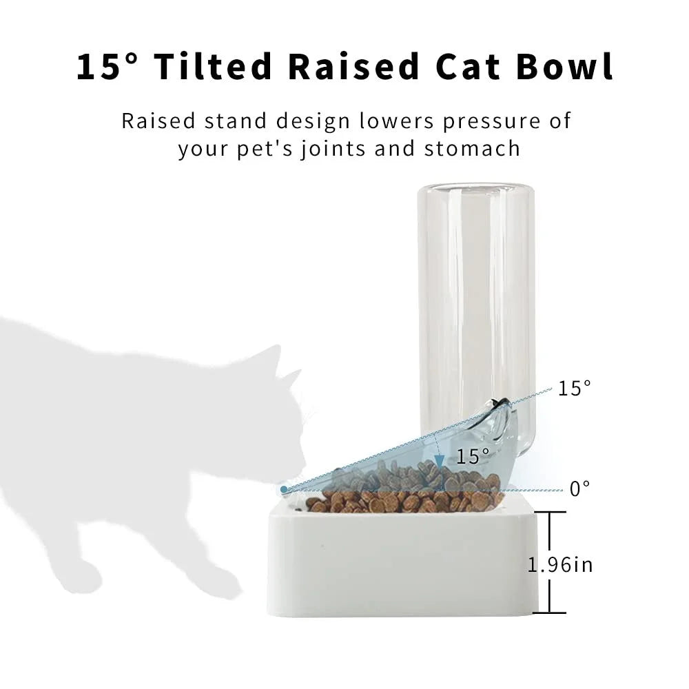 Raised Three Cat Dishes Food and Water Bowl with Automatic Water Bottle for Cats
