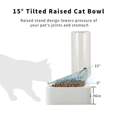 Raised Three Cat Dishes Food and Water Bowl with Automatic Water Bottle for Cats