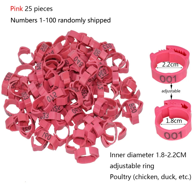 25/100P Chicken Foot Rings Adjustable Poultry Leg Digital Label Buckles Rings 6 Colors Plastic Chick Duck Goose Farm Equipment