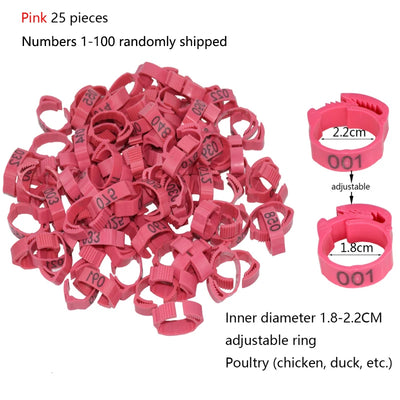 25/100P Chicken Foot Rings Adjustable Poultry Leg Digital Label Buckles Rings 6 Colors Plastic Chick Duck Goose Farm Equipment