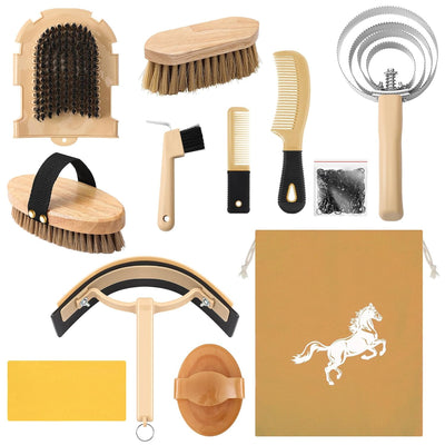 12 Pieces Horse Grooming Kit Tack Room Supplies Horse Brush Sets Equine Care Hor