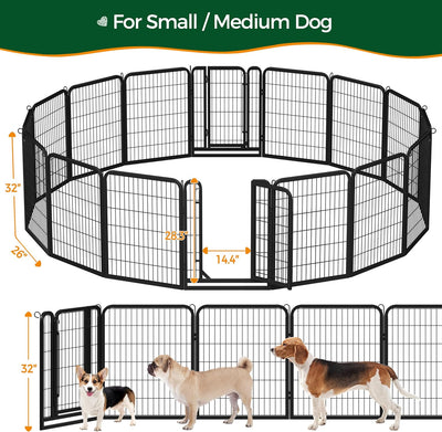 32-Inch Heavy Duty Dog Pen- Foldable Metal 16 Panel Dog Pen Dog Exercise Pen Barrier Kennel Portable Cat Duck Chicken Puppy Fence with Door Outdoor & Indoor Black