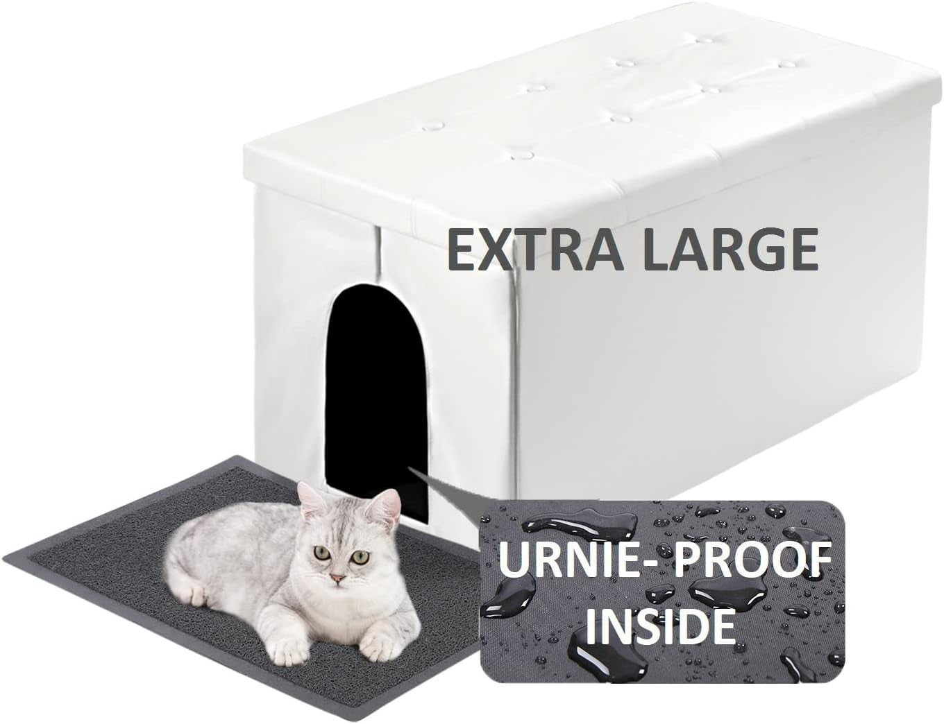 Cat Litter Box Enclosure Furniture Hidden, Cat Washroom Bench Storage Cabinet | Extra Large 36'' X 20'' X 20''| Dog Proof | Waterproof Inside/Easy Clean | Easy Assembly | Odor Control(White)