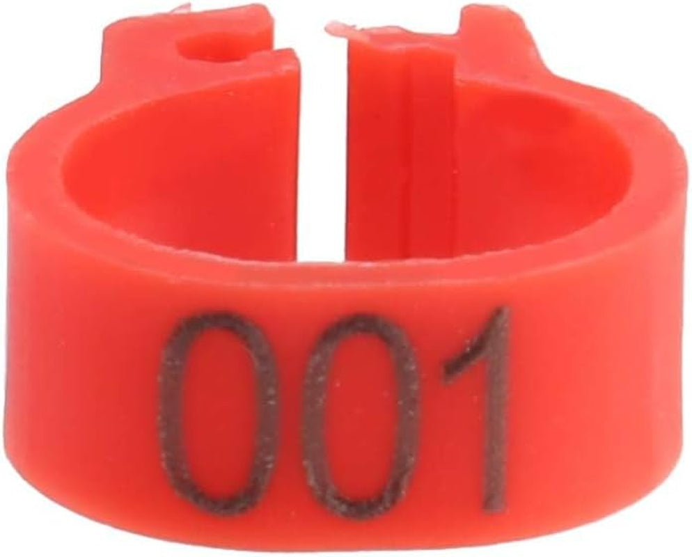 100Pcs Pigeons Leg Ring, 8Mm 001-100 Numbered Plastic Poultry Leg Bands Clip on Leg Rings for Bird Dove Finch Lovebird Quail(Red)