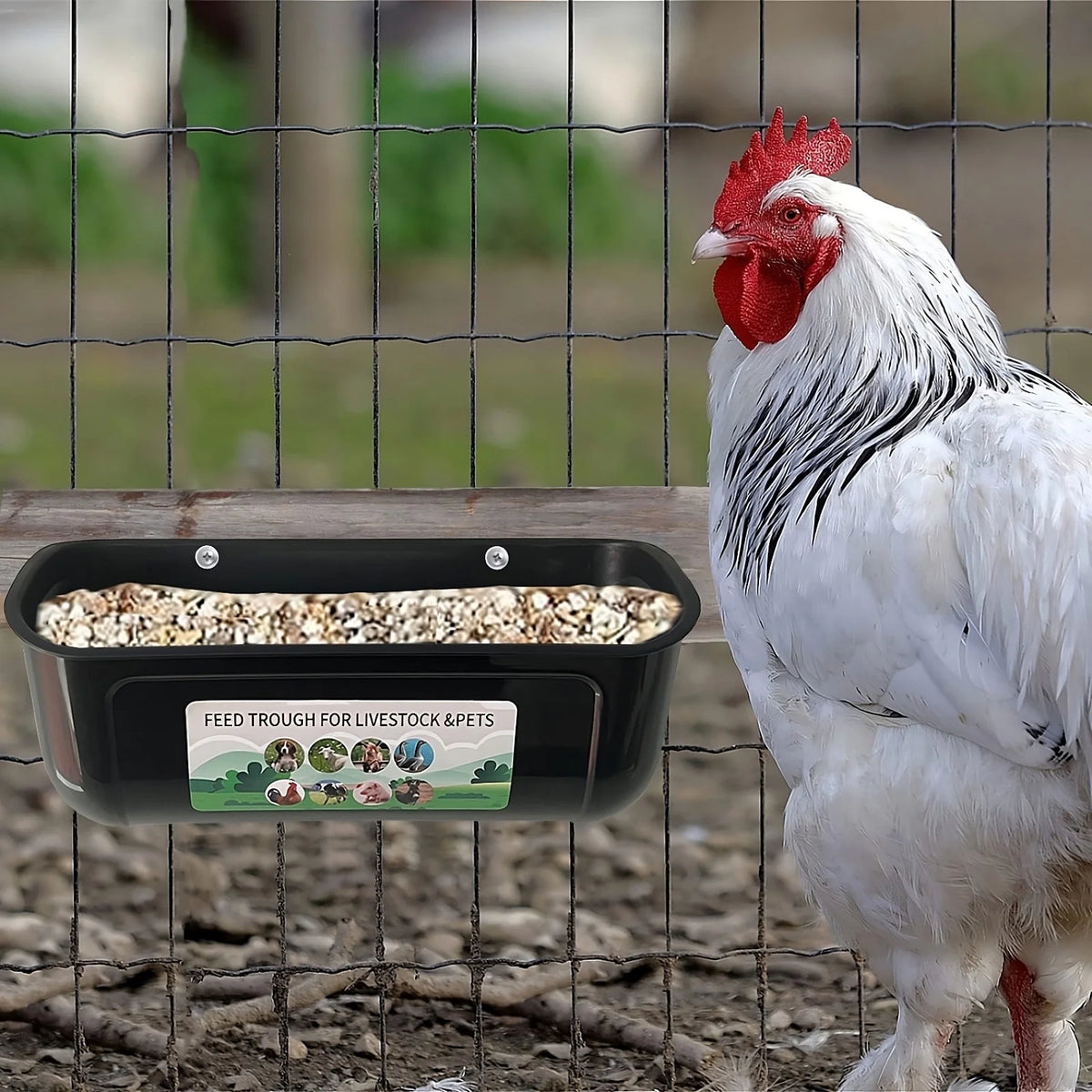 Chicken Feeder Hanging or Screw in Fence Feeder Chicken Feeder, 11.73" X 5.12" X 4.92"