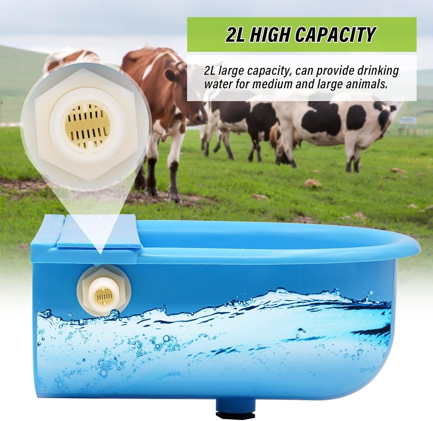 Automatic Waterer Bowl Large Live Stock Waterer Automatic Water Feeder Trough Bowl Dispenser Waterer Livestock Drinking Bowl for Cat Sheep Dog Horse Farm Supplies (Light Blue)