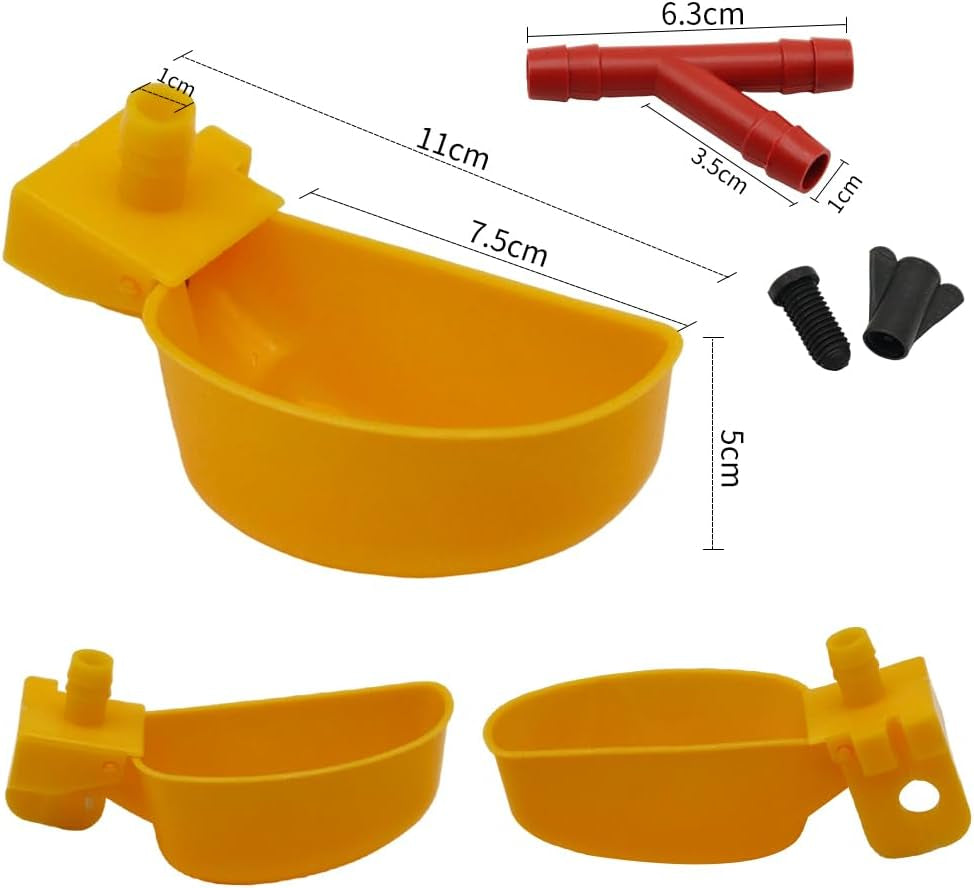 12Pcs Quail Water Cups Pigeon Automatic Bird Waterer for Cage Hang Drinker Breeding Poultry Drinking Bowls(Yellow)