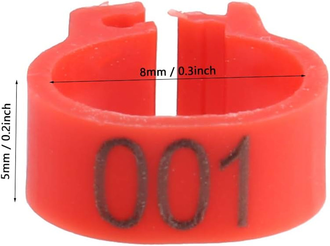 100Pcs Pigeons Leg Ring, 8Mm 001-100 Numbered Plastic Poultry Leg Bands Clip on Leg Rings for Bird Dove Finch Lovebird Quail(Red)