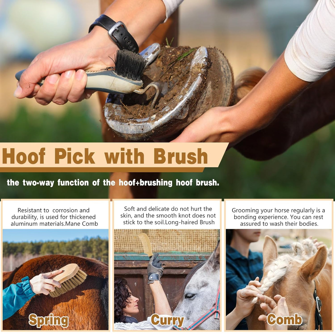 12 Pieces Horse Grooming Kit Tack Room Supplies Horse Brush Sets Equine Care Hor