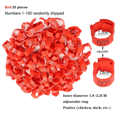 25/100P Chicken Foot Rings Adjustable Poultry Leg Digital Label Buckles Rings 6 Colors Plastic Chick Duck Goose Farm Equipment