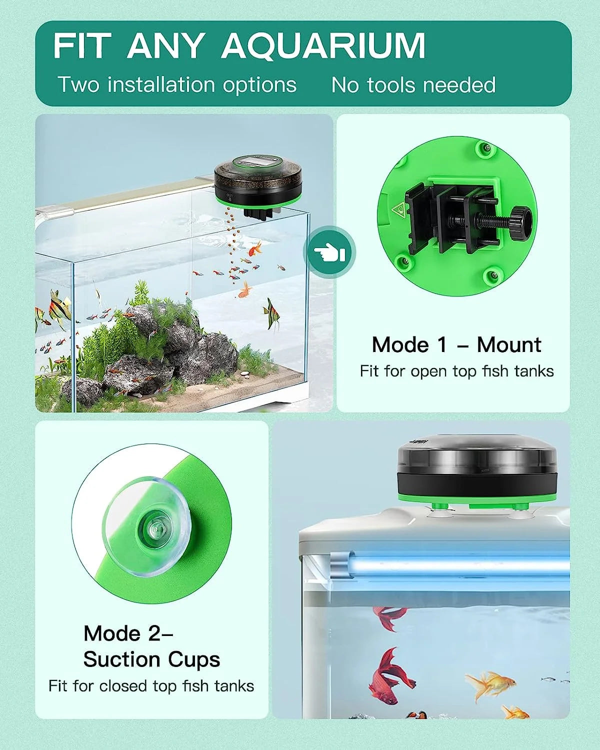 Automatic Fish Feeder for Aquarium, Rechargeable Fish Food Feeder Automatic Dispenser with Timer, Precise Feeding Auto Fish Feeder for Vacation, LCD Display