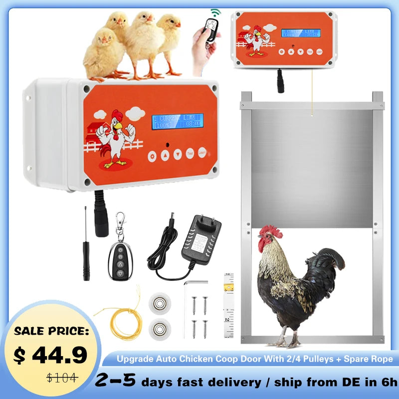 Upgrade Automatic Chicken Coop Door with 2/4 Pulleys + Spare Rope Chicken Door Chicken Toys for Chickens Household Chicken Cage