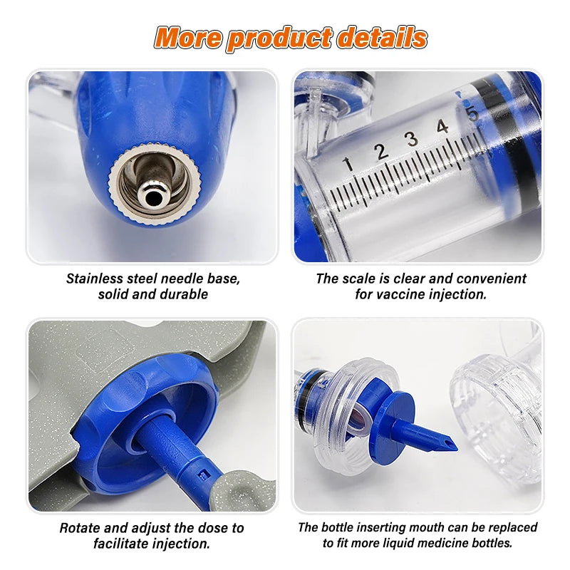 1/2/5Ml Automatic Continuous Syringe Animal Adjustable Injector Chicken Poultry Durable Vaccine Injector 10 Needles Veterinary