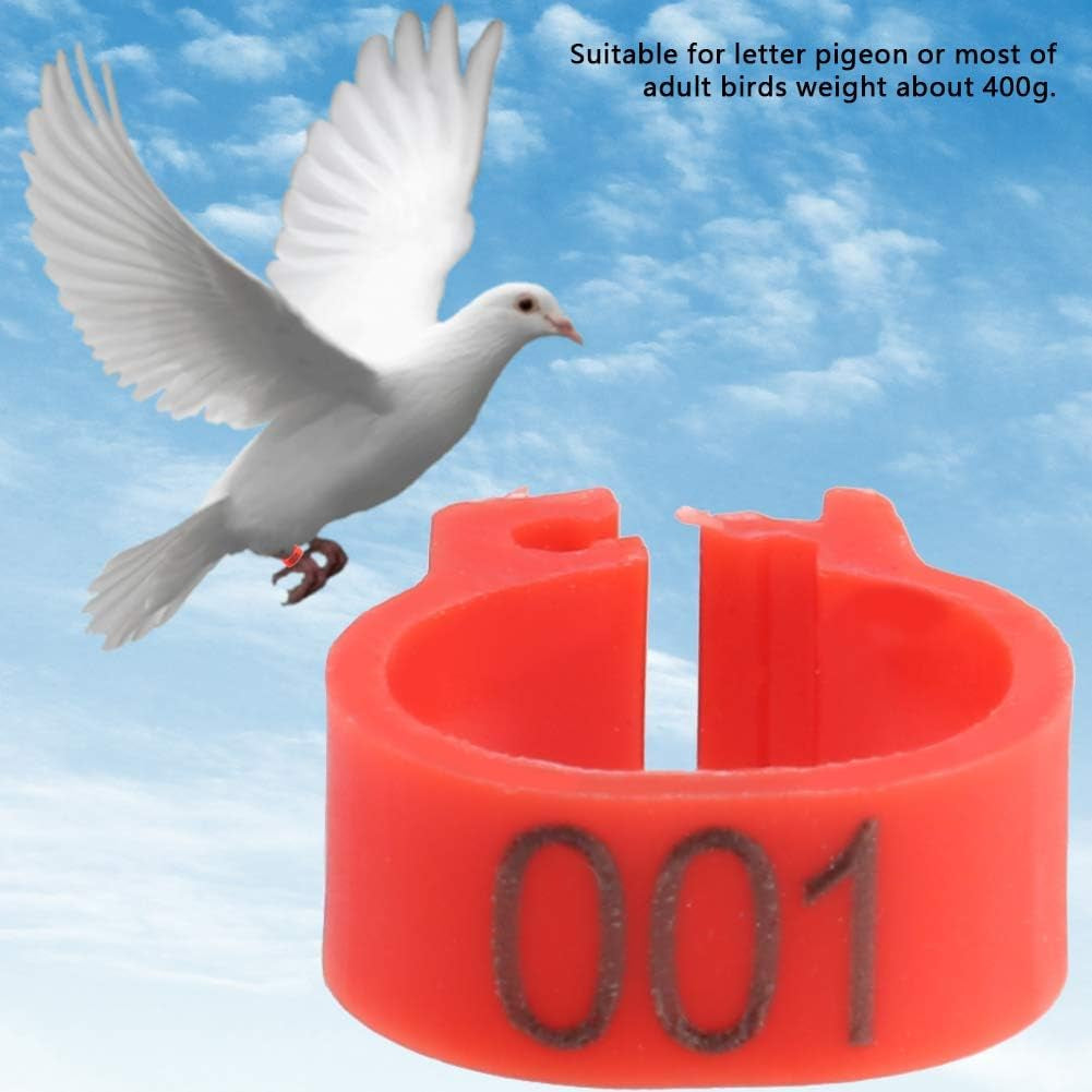 100Pcs Pigeons Leg Ring, 8Mm 001-100 Numbered Plastic Poultry Leg Bands Clip on Leg Rings for Bird Dove Finch Lovebird Quail(Red)