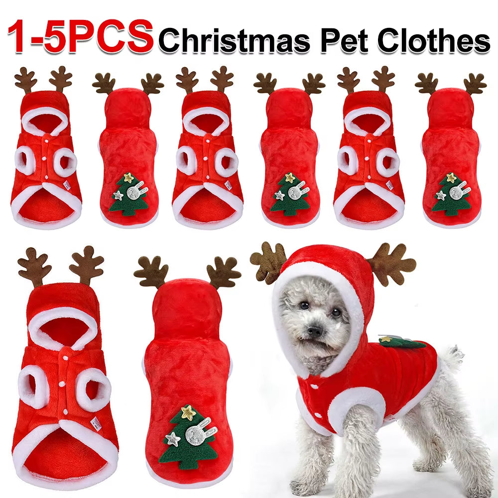 Dog Christmas Costumes Elk Pet Dog Cold Weather Coats Winter Warm Dog Christmas Clothes for Small Dogs Cats