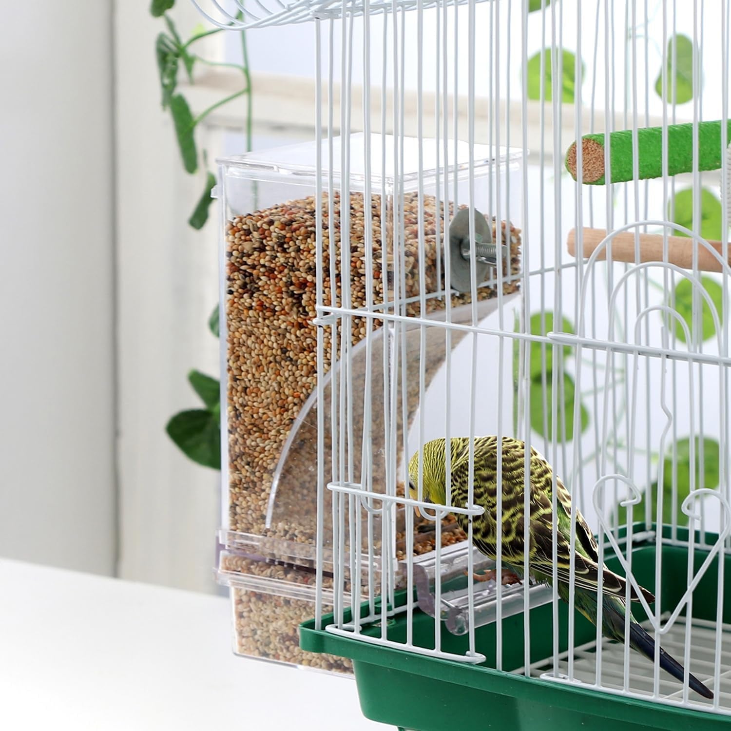 No Mess Bird Water Feeder Dispenser Automatic Hanging Bird Feeder for Cage, Parakeet Cage Accessories, Parrot Cockatiel Seed Food Container Drinker for Squirrel Finch Lovebirds Budgies Canary (Set)
