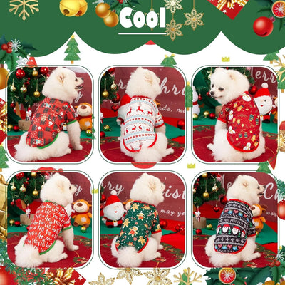 6 Pieces Christmas Dog Clothes for Small Dogs, Soft and Breathable Pet Shirt, Winter Puppy Kitten Vest Printed Dog Shirts, Christmas Snowman Santa Claus Reindeer Dog T-Shirts for Pet Dogs Cats