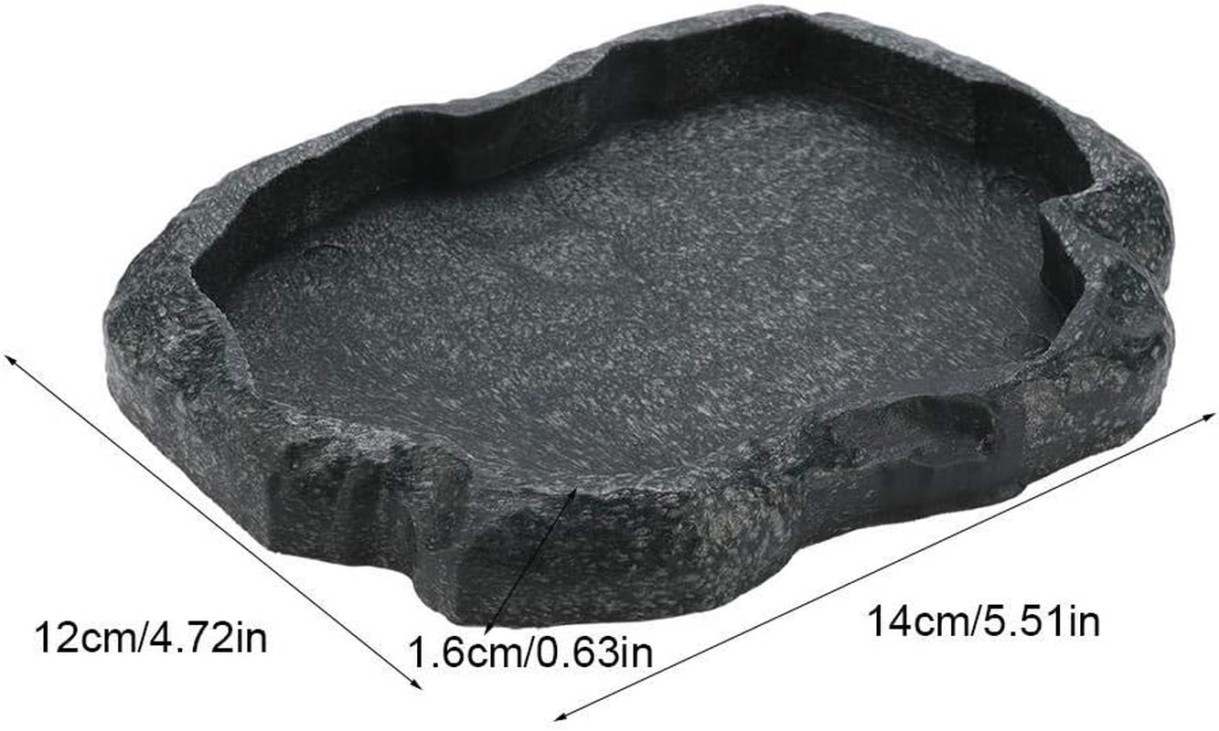 Reptile Bowl, Resin Rock Reptile Food and Water Feeder Pet Aquarium Ornament Terrarium Dish Plate for Tortoise Lizard Iguana(Dark Green S)