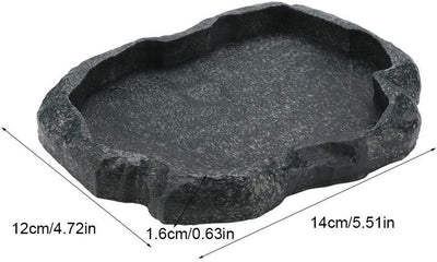 Reptile Bowl, Resin Rock Reptile Food and Water Feeder Pet Aquarium Ornament Terrarium Dish Plate for Tortoise Lizard Iguana(Dark Green S)