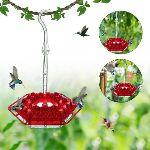 Hanging Outdoor Hummingbird Feeder - Red Hexagonal Bird Drinking Artifact with 30 Feeding Ports, Sealed & Leak-Proof, Easy to Assemble
