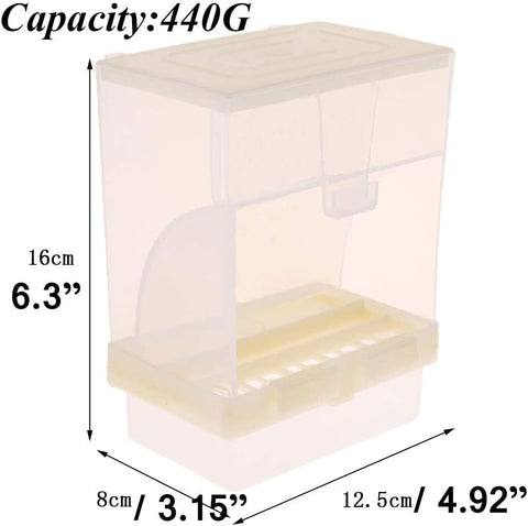 No Mess Bird Feeder for Cage, Automatic Acrylic Seed Container with Large Hook, Install-Free Parrot Feeder for Budgerigar, Canary, Cockatiel, Parakeet, Finch