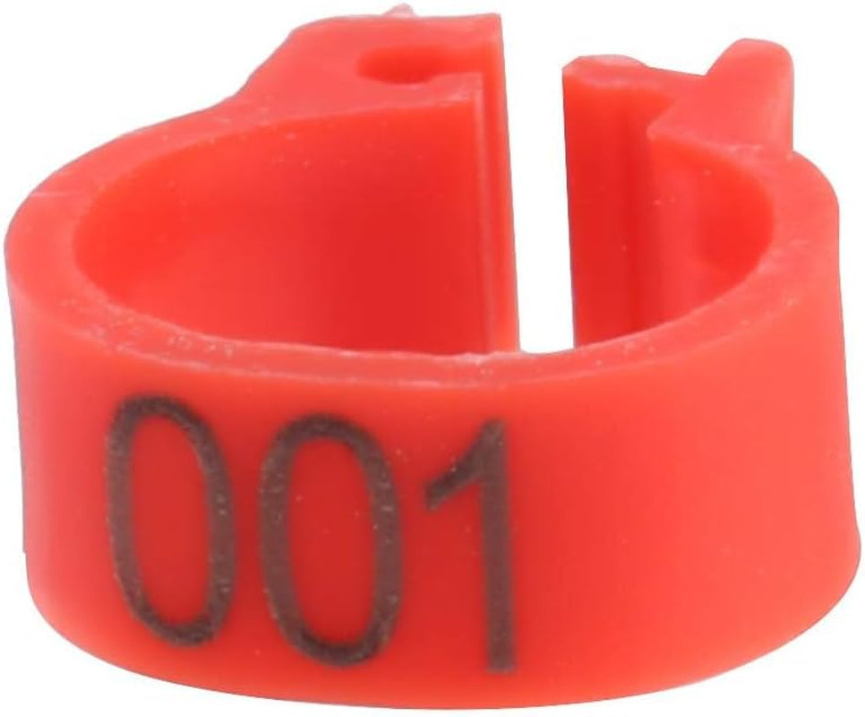 100Pcs Pigeons Leg Ring, 8Mm 001-100 Numbered Plastic Poultry Leg Bands Clip on Leg Rings for Bird Dove Finch Lovebird Quail(Red)