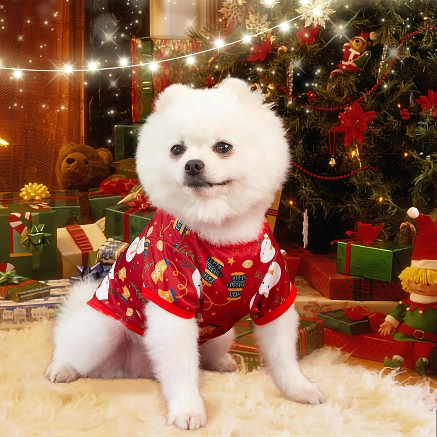 6 Pieces Christmas Dog Clothes for Small Dogs, Soft and Breathable Pet Shirt, Winter Puppy Kitten Vest Printed Dog Shirts, Christmas Snowman Santa Claus Reindeer Dog T-Shirts for Pet Dogs Cats