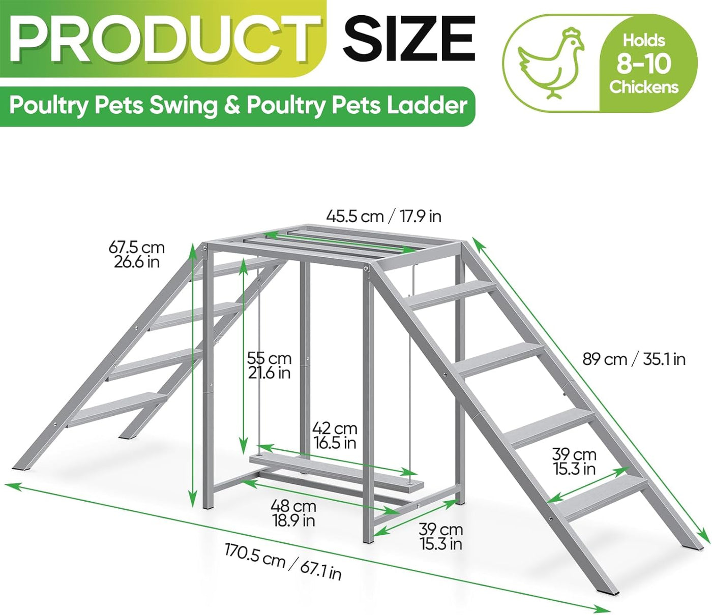 Chicken Perch with Swing Set, Ladder, Roosting Bars, Coop Accessories