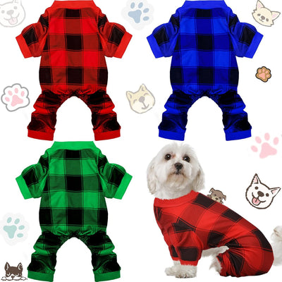 3 Pieces Christmas Dog Pajamas Red Buffalo Plaid Jumpsuit Puppy Pet Pajamas Buffalo Check Cute Apparel for Small Medium Dog Cat Chihuahua Puppy Christmas Costume(Xl (Fit 9.9-12.2Lbs))