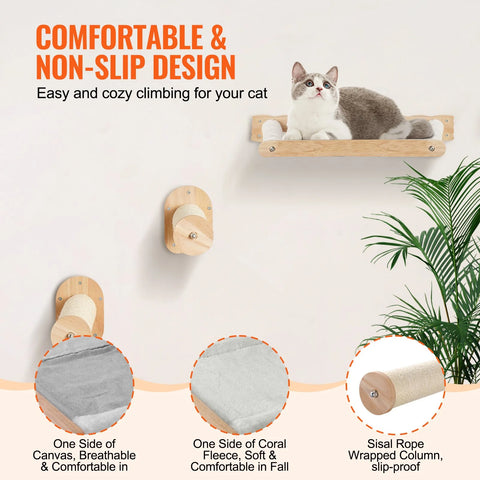 VEVOR Wall Mounted Cat Shelves with 2 Jumping Posts & 2 Hammocks up to 40 Lbs
