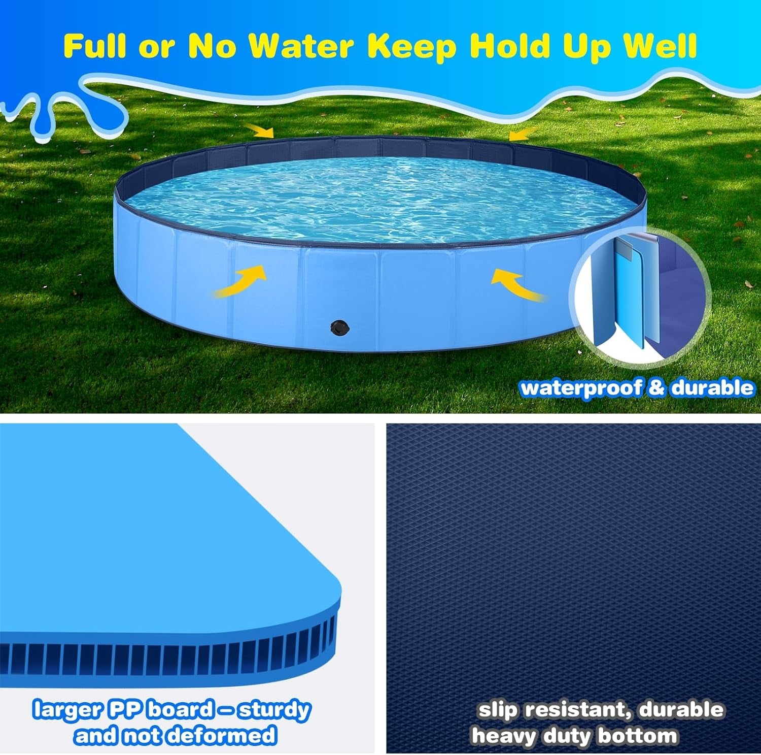 Dog Pool for Large Dogs Kiddie Pool Hard Plastic Foldable Dog Bathing Tub Portable outside Kids Swimming for Pets and Dogs Outdoor Backyard
