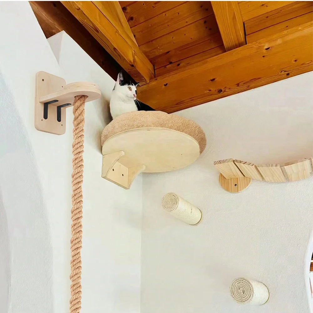 Wall-Mounted Cat Scratching Rope Jute Cats Climbing Shelves Jumping Platform & Pedal for Cats Sleeping Cat Furniture Pet Toys