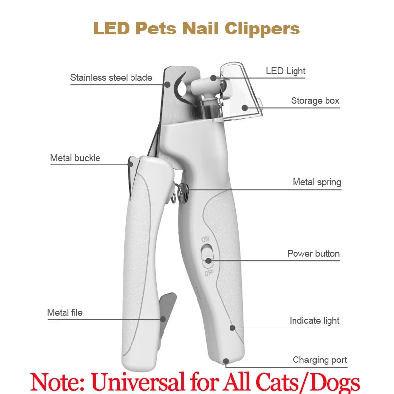 Pet Nail Clipper with LED Light Dog Cat Special Blood Line Scissors Multifunction Nail Trimmer Pet Cleaning Grooming Supplies