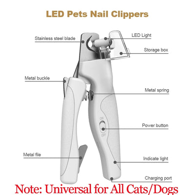 Pet Nail Clipper with LED Light Dog Cat Special Blood Line Scissors Multifunction Nail Trimmer Pet Cleaning Grooming Supplies